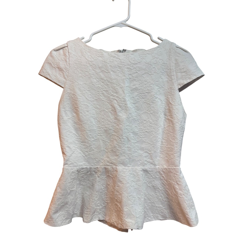 Alice + Olivia Peplum Jacquard top Short Sleeve Zipper Back Size S
